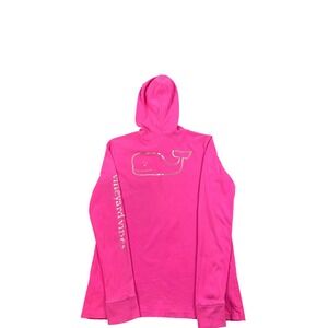 Vineyard Vines Girls Pink Gold Whale Logo Hooded Long Sleeve T-Shirt Size L